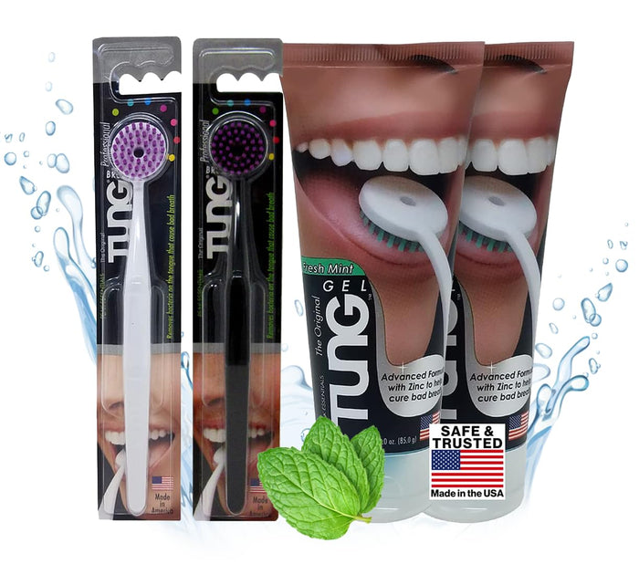 Tung Tongue Cleaning Kit, Tung Brush and Gel, Bad Breath Odor Eliminator, Halitosis Defense, USA Made (Set of 1)