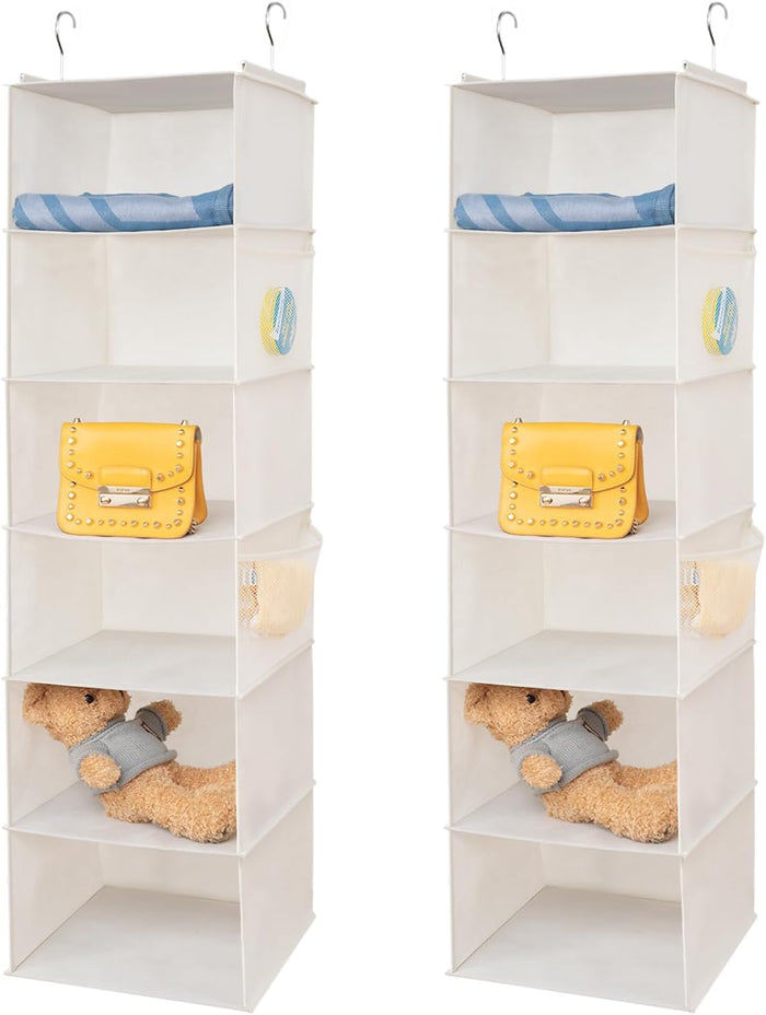 2 Pack Hanging Closet Organizer, 5 Shelves Hanging Storage with 6 Side Pockets for Clothes Shoes, 43"x12"x12"(Black)