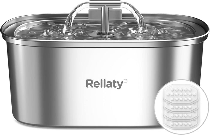 Cat Water Fountain Stainless Steel: 3.2L/108oz Pet Foundatin Water Bowl for Cats Inside Automatic Dog Drinking Dispenser Dish Animal Feeding & Watering Supplies Waterfall with 1 Replacement Filter