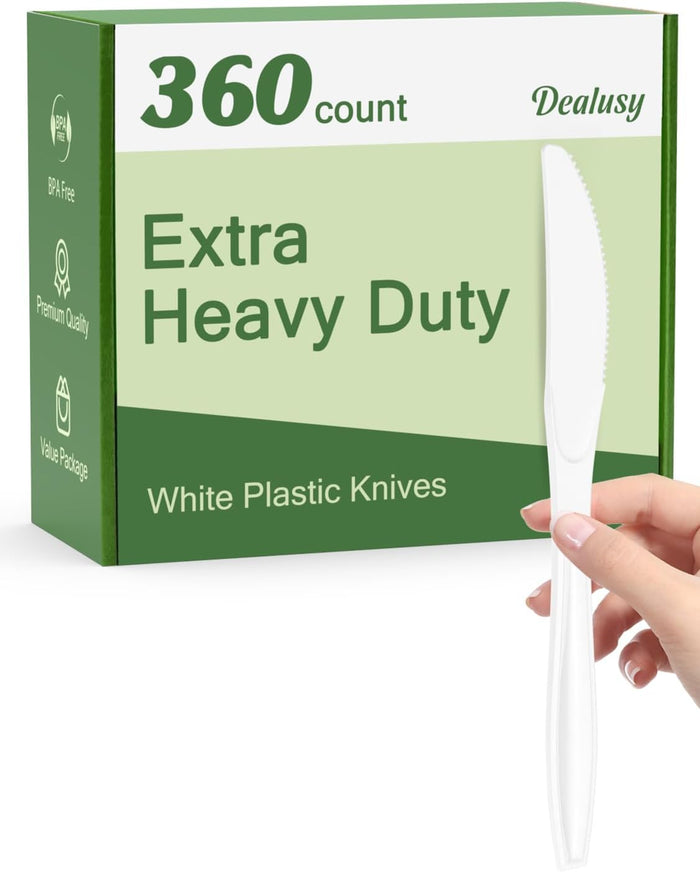 360 Count Extra Heavy Duty Clear Plastic Knives Disposable, BPA-Free, Heat Resistant, Solid and Durable Disposable Knives Bulk, Premium Plastic Knives heavy duty for Party Supply