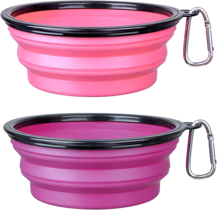 Dog Bowl Pet Collapsible Bowls, 2 Pack for Cats Dogs, Portable Pet Feeding Watering Dish for Walking Parking Traveling with 2 Carabiners (Small, Blue+Green)
