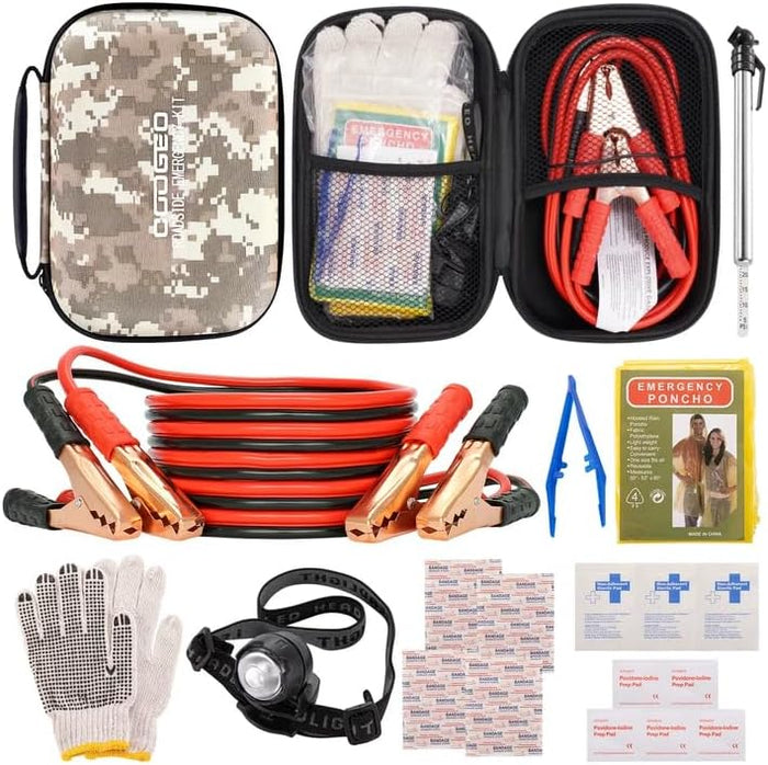 Car Emergency Kit with Battery Jumper Cables,Car Accessories for Men or Women,Emergency Car Kit,Roadside Automotive Safety Kit for Car,Vehicle,Truck or SUV,Gifts for Men or Him,Black