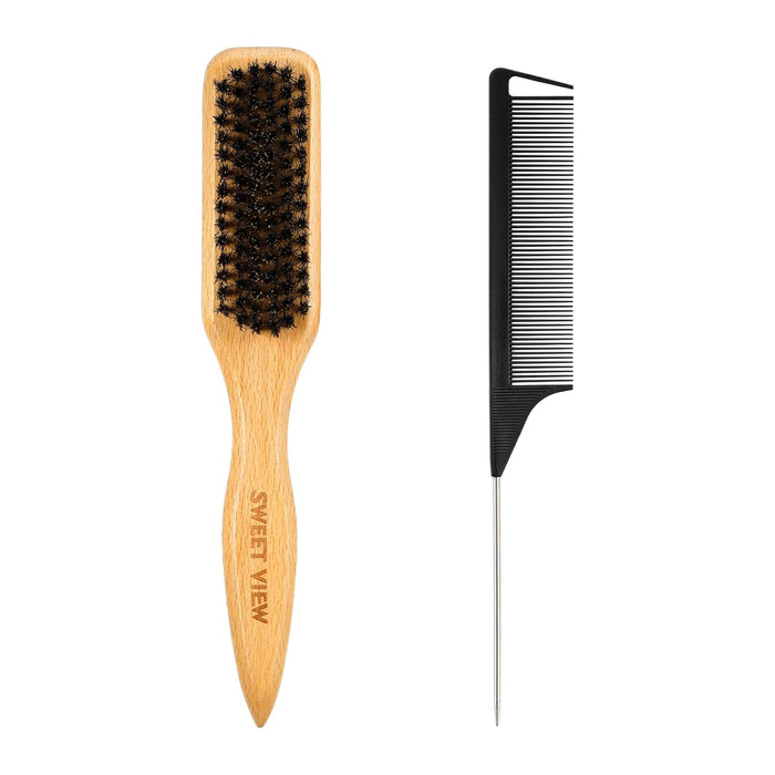3 Pcs Slick Back Hair Brush, Rat Tail Comb, Edge | Bristle Brush, Hair Accessories for Girls, Kids, Toddlers Sleek Ponytail/Bun, Edge Control and Smoothing Baby Hair & Flyaways