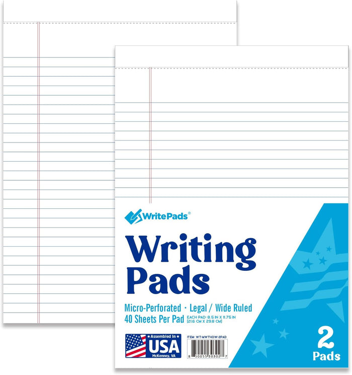 KAISA White Legal Pads 12pads Writing Pads Recycled Paper, 8.5"x11.75" Wide Ruled Perforated 50 sheets Hard Back Notepads 8-1/2"x 11-3/4" Writing Tablet Canary For Office Supplies (Pack of 12pc) KSU-5293