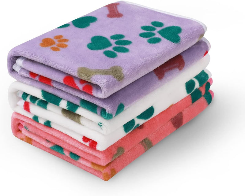 Luciphia 1 Pack 3 Blankets Fluffy Premium Fleece Pet Blanket Flannel Paw Printed Throw for Dog Cat(Small 23x16'', Grey/Brown/Blue)