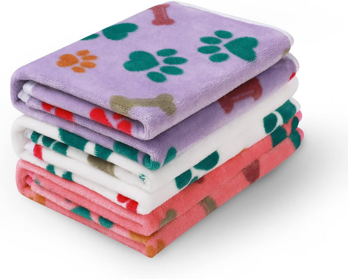 Luciphia 1 Pack 3 Blankets Fluffy Premium Fleece Pet Blanket Flannel Paw Printed Throw for Dog Cat(Small 23x16'', Grey/Brown/Blue)