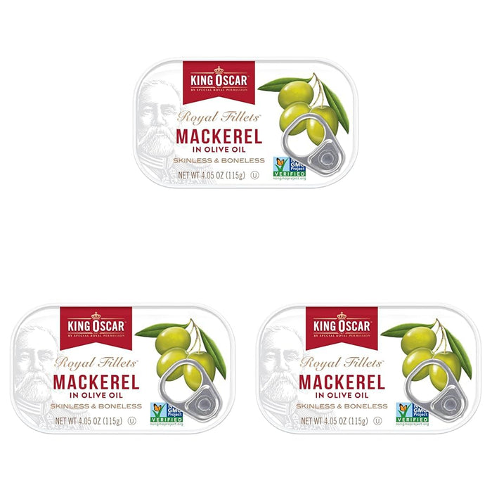 King Oscar Skinless & Boneless Mackerel Variety Pack, 4.05 Ounce Cans (Pack of 6), Skinless & Boneless, Wild Caught Canned Mackerel