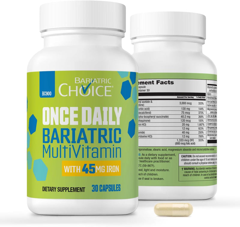 Bariatric Choice Once-Daily Bariatric Multivitamin with 45 mg of Iron | Easy to Swallow Capsule | Vitamin for Bariatric Surgery Patients | 90 Count (3-Month Supply)