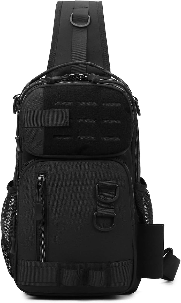 CamGo Small Tactical Sling Bag One Strap Crossbody Fishing Shoulder Pack Molle Backpack for Sport Daily (#02-Black)
