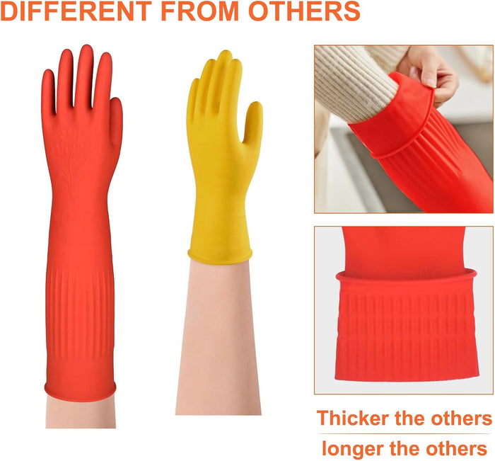 North Tower Kitchen Washing Room Gloves Fleece Lined, Reusable, Waterproof with Extra-Long Cuff & Anti-Slip Design for Household & Kitchen Use,15",2 Pairs Large