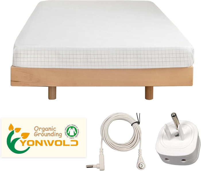 Grounding Sheet Twin XL Size，10% Pure Silver Fiber+400 Thread Count Organic Cotton，Soft Earth Grounding Bed Fitted Sheets with Grounding Cord +US Safe Adapter (Twin XL- 39"x 80"x13")