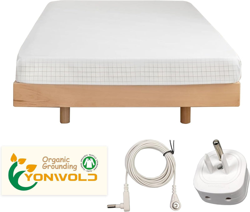 Grounding Sheet Twin XL Size，10% Pure Silver Fiber+400 Thread Count Organic Cotton，Soft Earth Grounding Bed Fitted Sheets with Grounding Cord +US Safe Adapter (Twin XL- 39"x 80"x13")