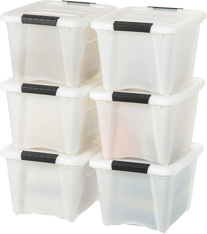 IRIS USA 4-Pack Storage Bins with Lids, 13 Quart, Made in USA Stackable See-Through Organizing Solution Latches Durable Nestable Containers Secure Pull Handle, BPA-Free Plastic