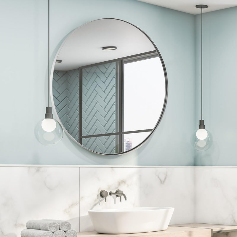 ANDY STAR Round Gold Mirror 30 inch, Brass Mirror with Brushed Gold Frame, Wall Mounted Stainless Steel Metal Frame Round Mirror for Bathroom, Living Room, Bedroom