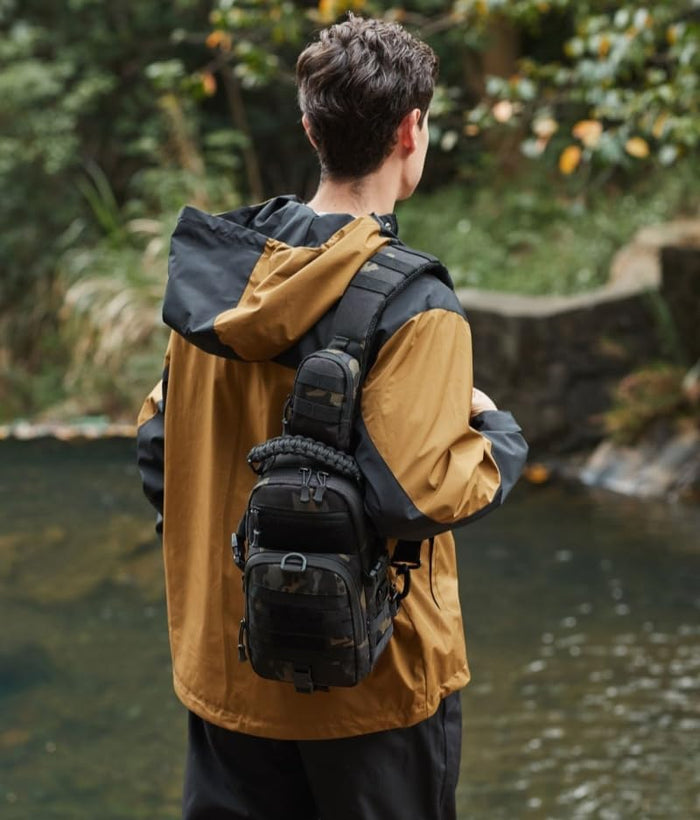 Men Tactical Waterproof Crossbody Bag,Large Capacity Camo Outdoor Chest Pack,Multiple Pockets Fashion Sling Shoulder Pack