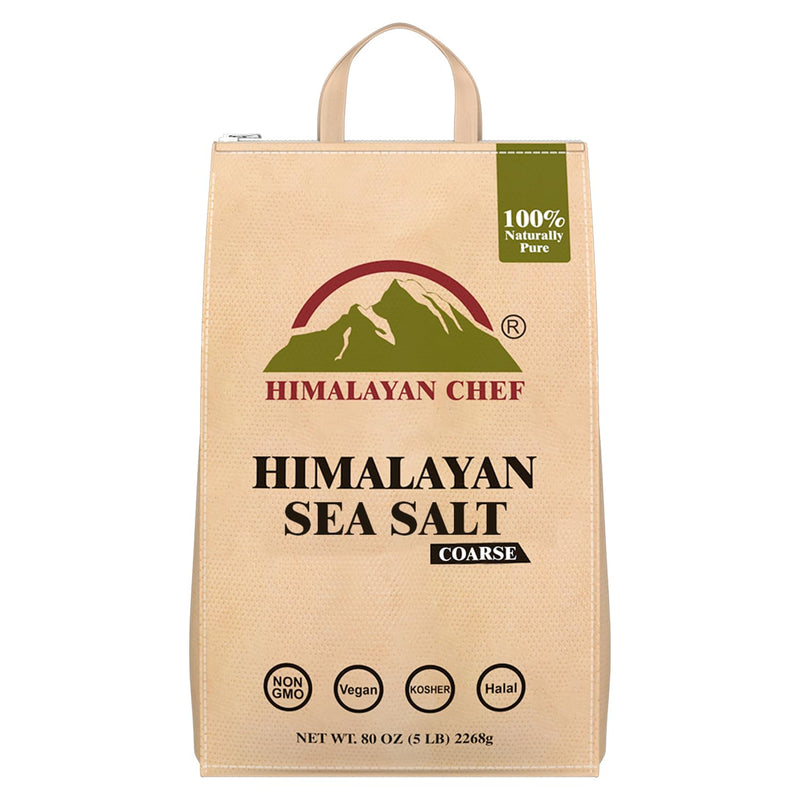 Himalayan Chef Pink Himalayan Salt Coarse Grain, 5 lbs Plastic Jar - Pure, Natural, Kosher, Mineral-Rich, Ideal for Grinder Refills, Cooking, Seasoning