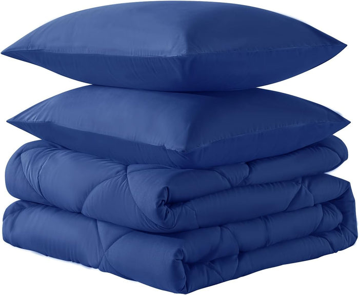Down Alternative Bedding Comforter Sets Queen Size - All-Season Soft Reversible Microfiber Bedding Comforter Sets - Lightweight & Machine Washable (Dark Blue, Queen)
