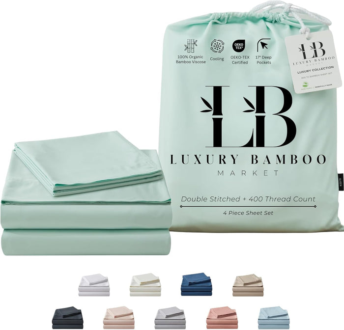 Luxury Bamboo Market | Queen Size Bed Sheet Set | 100% Viscose Made from Bamboo | Organically Grown | Ultra Soft | Cooling Sheets for Hot Sleepers | 17" Deep Pocket [Opulent Ivory]