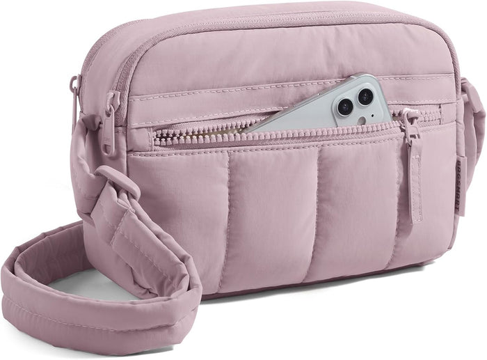 BAGSMART Cross Body Purse, Mini Crossbody Bags for Women Travel Purse, Puffy Shoulder Handbag Wallet with RFID Blocking Slots, Dark Brown