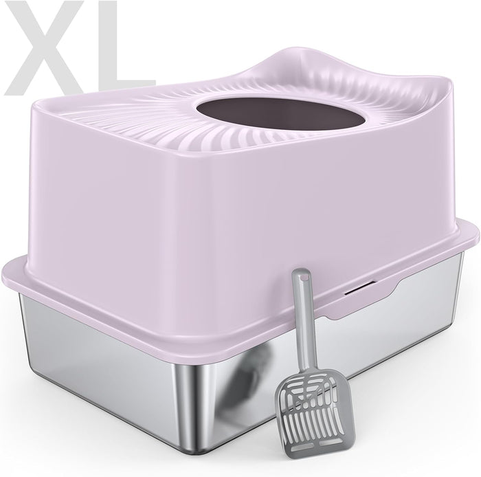 Enclosed Stainless Steel Cat Litter Box with Lid, XL Extra Large Litter Box for Big Cats, Metal Litter Pan High Sided, Never Absorbs Odors, Anti-Urine Leakage, Easy Cleaning, Include Scoop