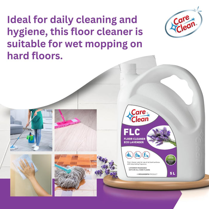CareClean Floor Cleaner Eco – Floor Cleaning Liquid with Lavender Fragrance | Safe for All Surfaces – Ceramic, Marble, Granite, Mosaic | Tough Stain Removal & Long-Lasting Shine | 5L