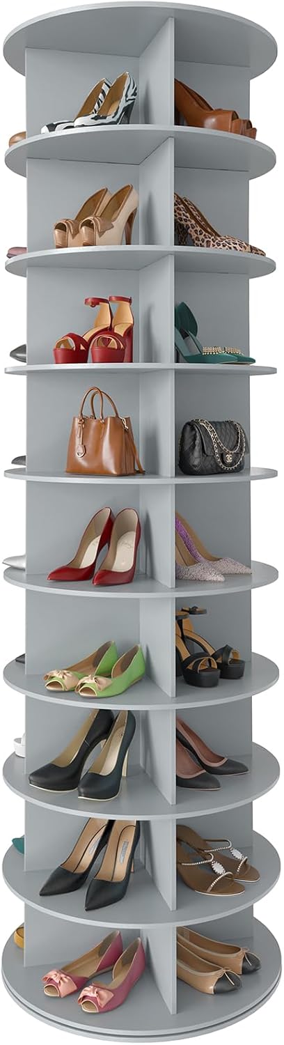 SpaceAid 7 Tier Rotating Shoe Rack Tower, Spinning Shoe Display Lazy Susan, Revolving 360 Shoe Rack Storage Round Carousel, Vertical Handbag Rotate Shoes Closet Organization (7-Tier White)