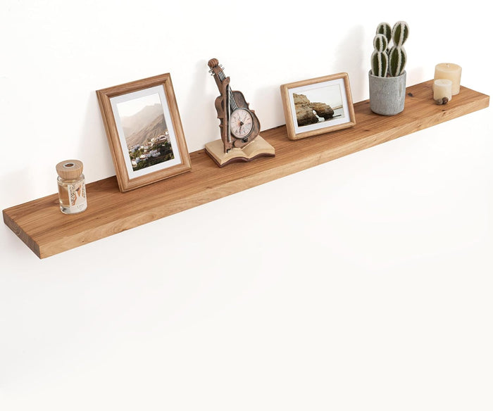 Floating Shelves for Wall Decor, Rustic Solid Elm Wood Live Edge Floating Shelves Wall Mounted, Wall Shelves with Invisible Bracket for Living Room Bathroom Bedroom Kitchen, 48 Inch, Walnut