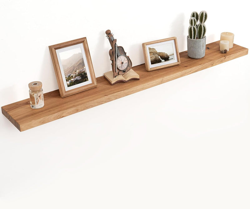 Floating Shelves for Wall Decor, Rustic Solid Elm Wood Live Edge Floating Shelves Wall Mounted, Wall Shelves with Invisible Bracket for Living Room Bathroom Bedroom Kitchen, 48 Inch, Walnut
