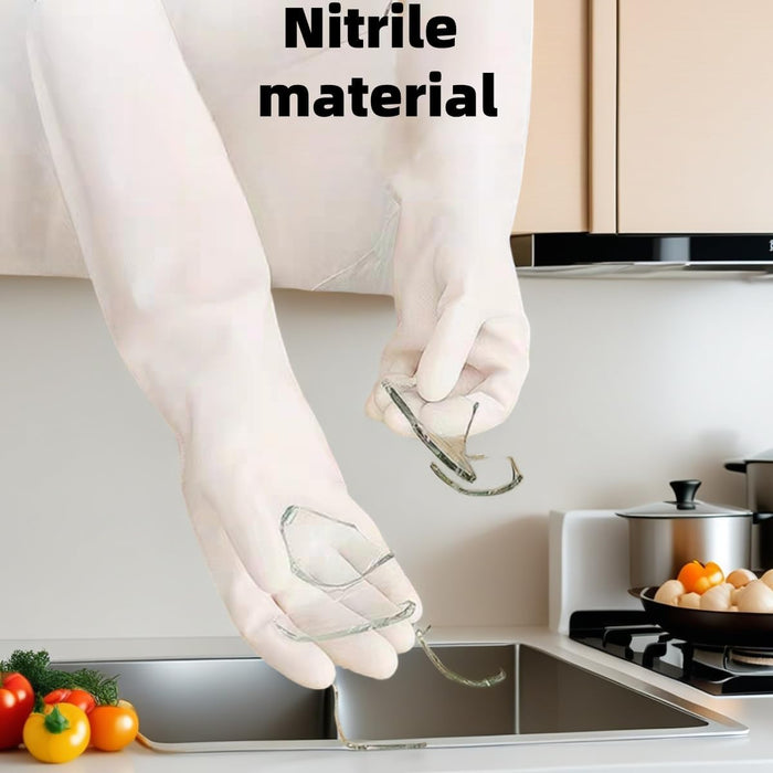 18 inch Durable White Nitrile Gloves, Reusable Household Kitchen Cleaning, Dishwashing, Anti Slip,Powder Free