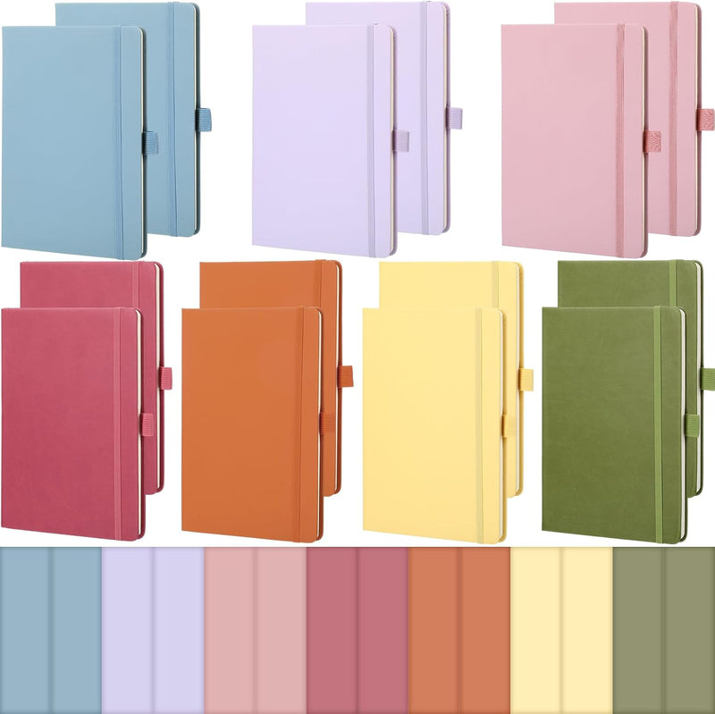 Laumoi 14 Pack Lined Journal Notebooks 5.5 x 8.2 Inch A5 Hardcover Notebook College Ruled Notepad with Pen Holder PU Leather Ruled Lined Journals for School Business Work Writing(Earth Tone)