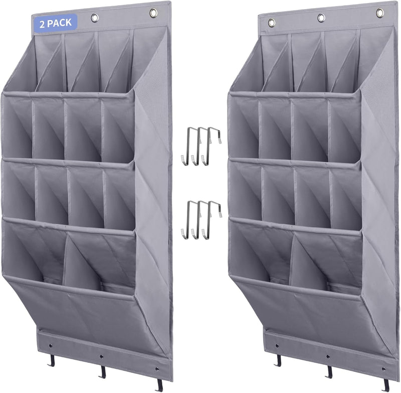FENTEC 1 Pack Over-the-Door-Shoe-Organizers, Hanging Organizers with Large Pocket Shoe Holder Hanging Shoe Rack for Closet Shoe Organizer for Wall, Over Door Organizer with 15 Pockets Gray