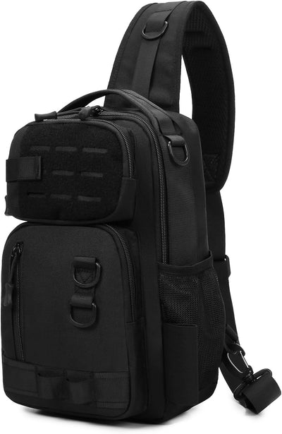 CamGo Small Tactical Sling Bag One Strap Crossbody Fishing Shoulder Pack Molle Backpack for Sport Daily (#02-Black)