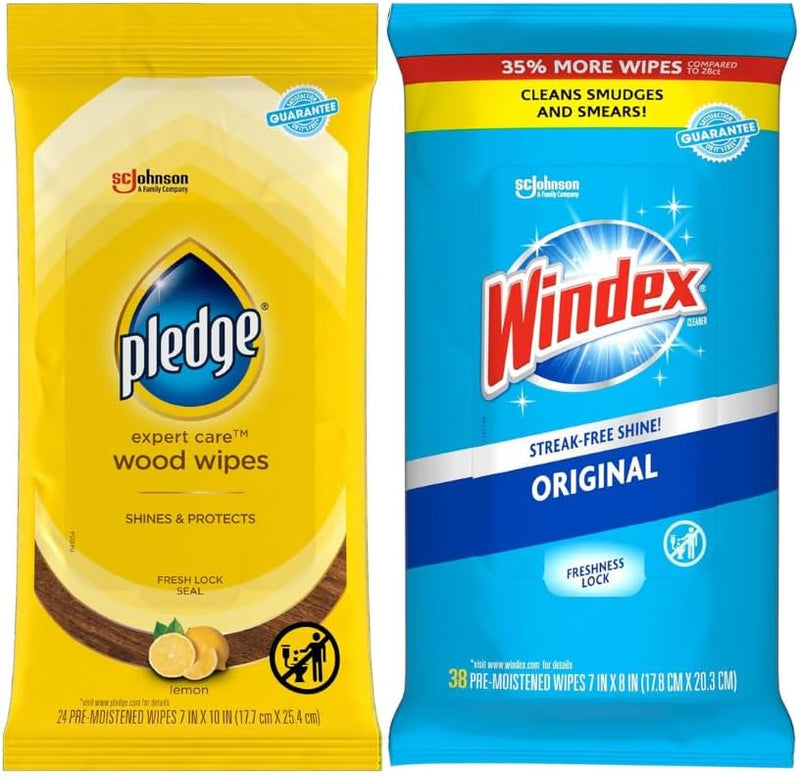 Pledge Expert Care Enhancing Wood Wipes, Lemon Scent, 24 Count
