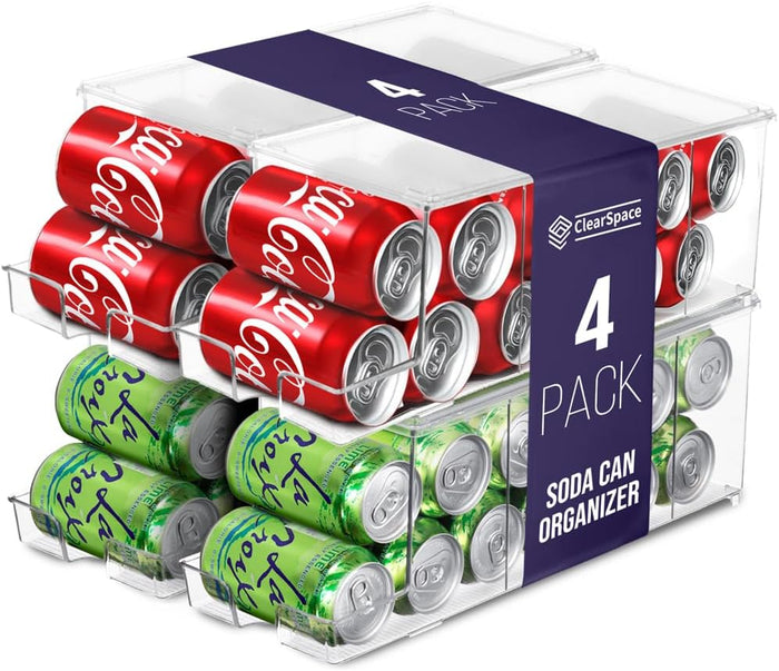 ClearSpace Soda Can Organizer & Soda Can Dispenser for Refrigerator - Fridge Organizer & Stackable Drink Organizer for Fridge or Refrigerator - Holds 12 Cans Each, BPA Free - 2 Pack