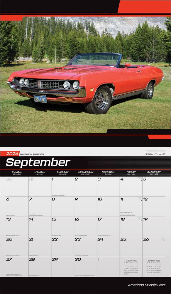 American Muscle Cars OFFICIAL | 2026 14 x 24 Inch (Hanging) Monthly Deluxe Wall Calendar | Foil Stamped Cover | Plastic-Free | BrownTrout | Racing Ford Chevrolet Chrysler Oldsmobile Pontiac