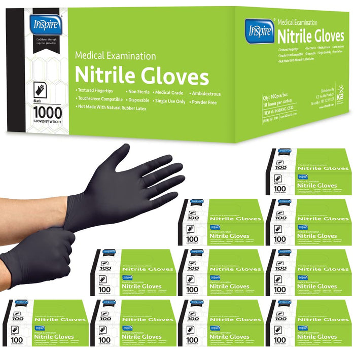 Inspire Black Nitrile Disposable Gloves | 4.5 Nitrile Medical Exam Cooking Cleaning Disposable Black Gloves (Box Of 100, Medium)
