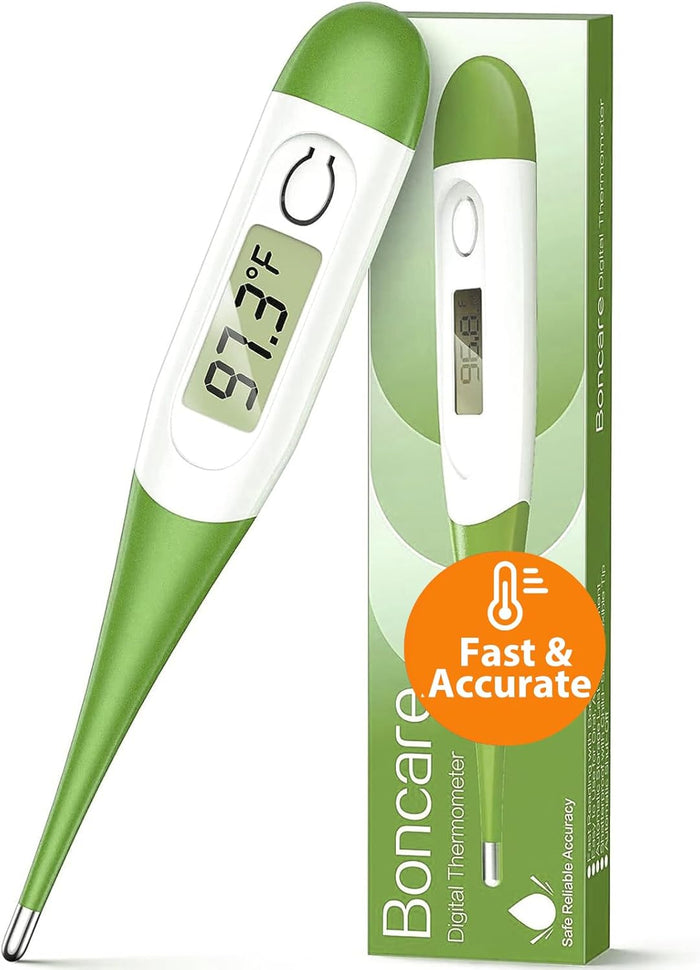 Boncare 10 Seconds Oral Thermometer for Adults and Kids - Accurate & Safe Rectal Digital Thermometer for Baby with Fever Alarm (Light Blue)