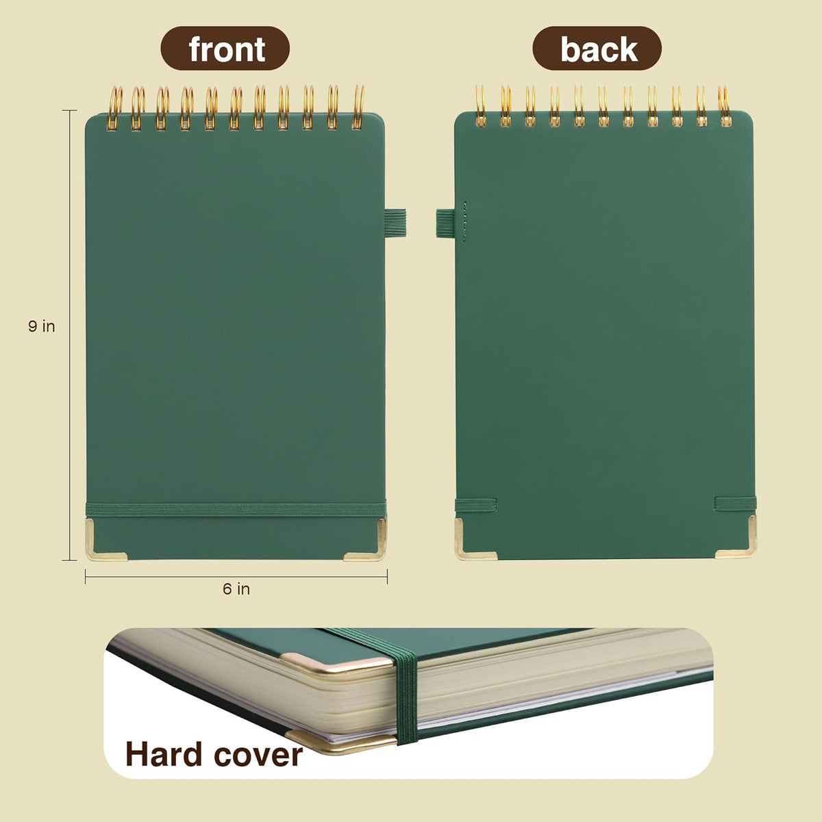 Simind Top Spiral Notebook 6x9 Leather Steno Pad 300 Pages Hardcover Steno Notebooks Top Spiral for Work Steno NotePad, 100 GSM Thick Paper, Left Handed Notebooks for Office College School,Green