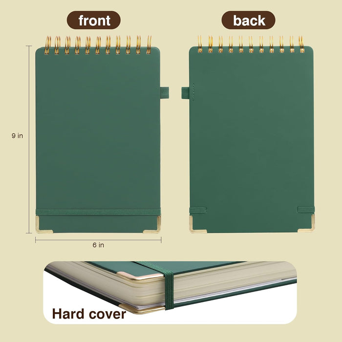 Simind Top Spiral Notebook 6x9 Leather Steno Pad 300 Pages Hardcover Steno Notebooks Top Spiral for Work Steno NotePad, 100 GSM Thick Paper, Left Handed Notebooks for Office College School,Green