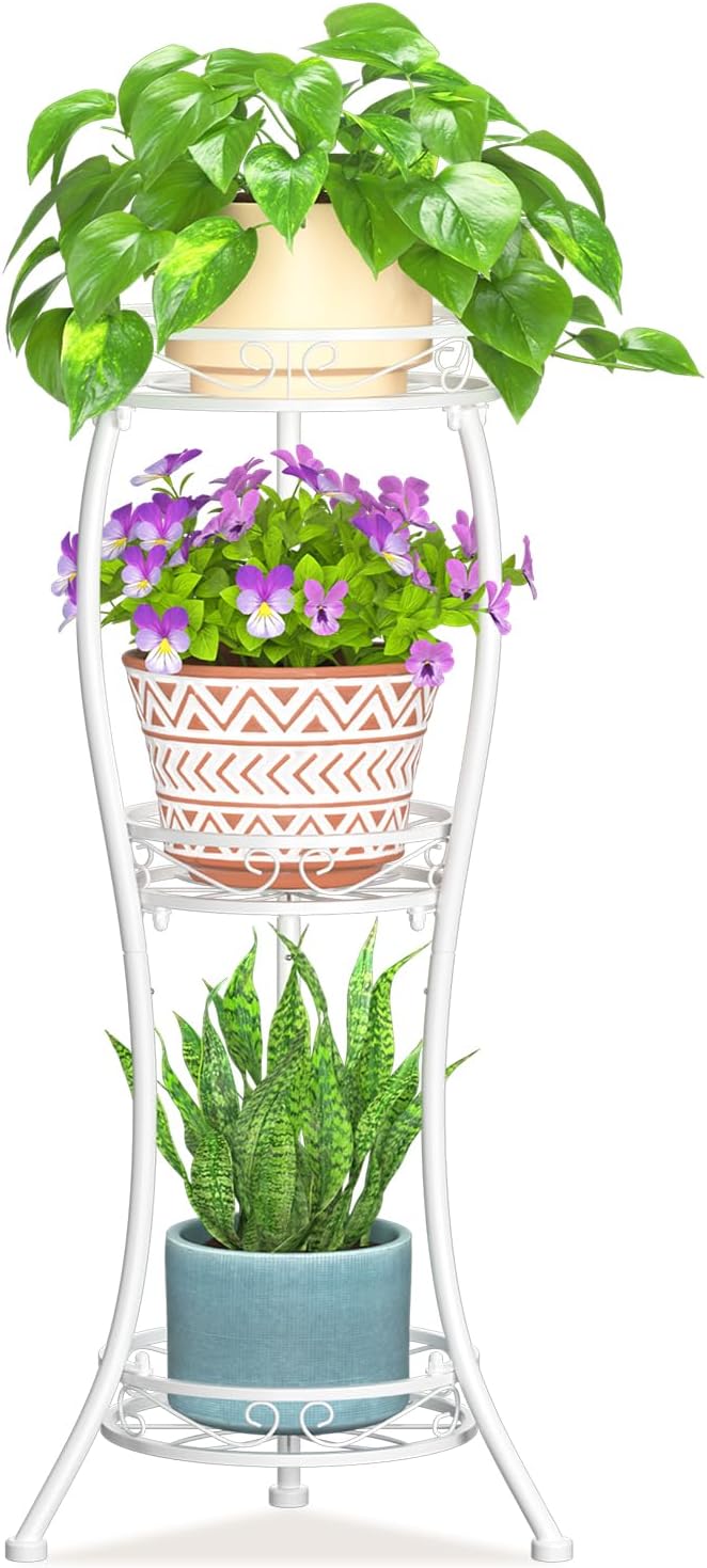 LASZOLA Black 3 Tiered Wood Plant Stand Indoor for Larger Heavy Duty Planter, Sturdy Multi Level Vertical Flowers Racks for Narrow Inside Floor , Decorate Shelving for Hold House Tree, Space Saving