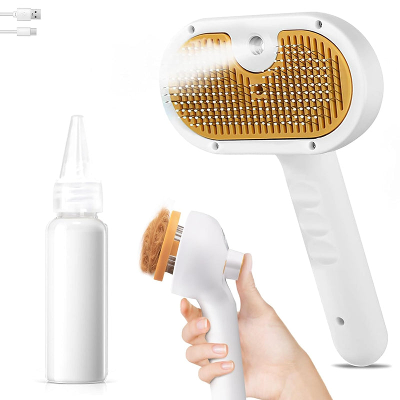 Pet Steam Brush for Dog & Cat – shower bath brush – Steam for Shedding & Grooming Water Brush for Long & Short Haired Pets Spritz Defur Comb 3-in-1 Spray Hair Removal Comb Includes 2*Waterless Shampoo
