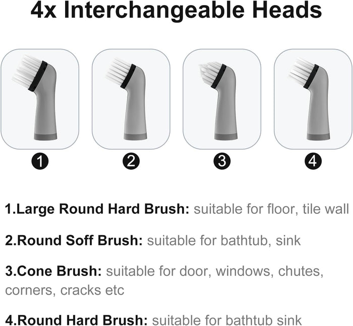 Electric Cleaning Brush with 4 in 1 Multiple Brush Heads, Indoor Household Cordless Motorized Brush for Bathroom Toilet Kitchen Tile Crevice(Black)