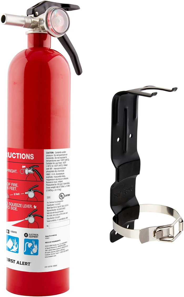 First Alert Fire Extinguisher for Home, Standard Rechargeable Compliance Unit, UL RATED 1-A:10-B:C, HOME1, Red, 1-Pack