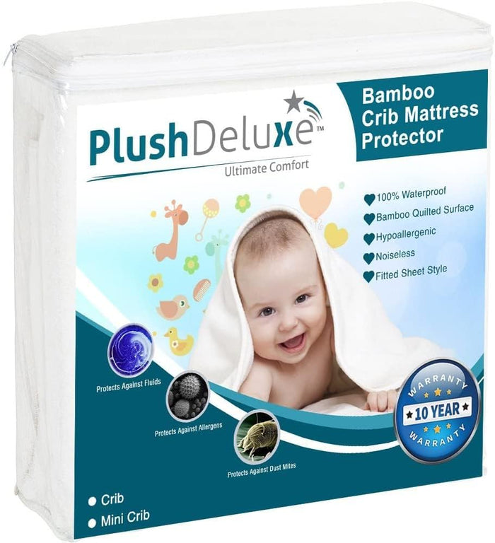 PlushDeluxe Premium Bamboo Mattress Protector – King Size, Waterproof, & Ultra Soft Breathable Noiseless Washable Bed Mattress Cover for Comfort & Protection - White