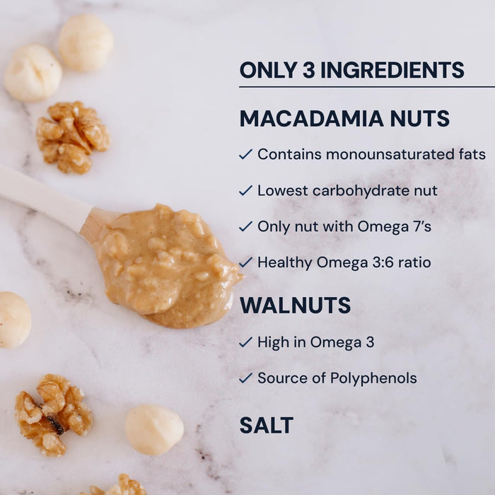 Blueprint Bryan Johnson Nutty Butter – Chunky Macadamia Nut Butter with Walnut – No Palm Oil, No Added Sugar – Just 3 Ingredients – Keto, Vegan, Paleo – Low Carb Nut Butter Snack – 8.8oz Jar