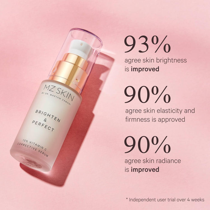 MZ SKIN Brighten & Perfect Vitamin C Serum 1.01 fl oz - 10% Brightening Treatment for Dark Spots, Pigmentation to Reveal Glowing Renewed Skin, With Tranexamic Acid