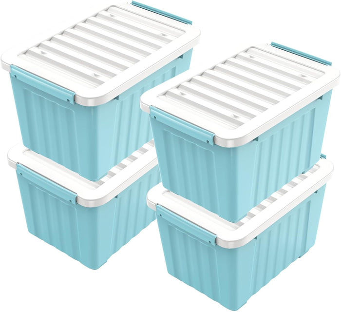 Nazhura 97 Quart Plastic Storage Bin, Stackable and Nestable Storage Boxes with Yellow Lids and Secure Latching Buckles, Large Storage Container (Black/Yellow, 97Quart-4Pack)