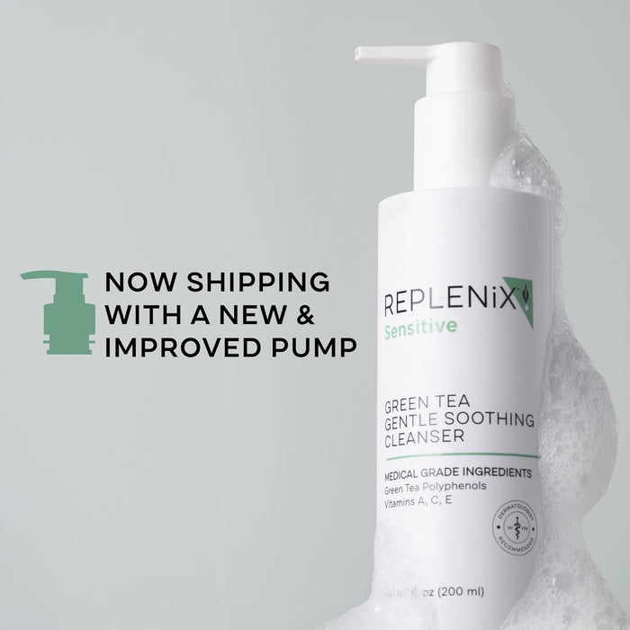 Replenix Green Tea Gentle Soothing Facial Cleanser, Medical-Grade Sensitive Skin Face Wash, Now with New & Improved Packaging (6.7 fl. oz)