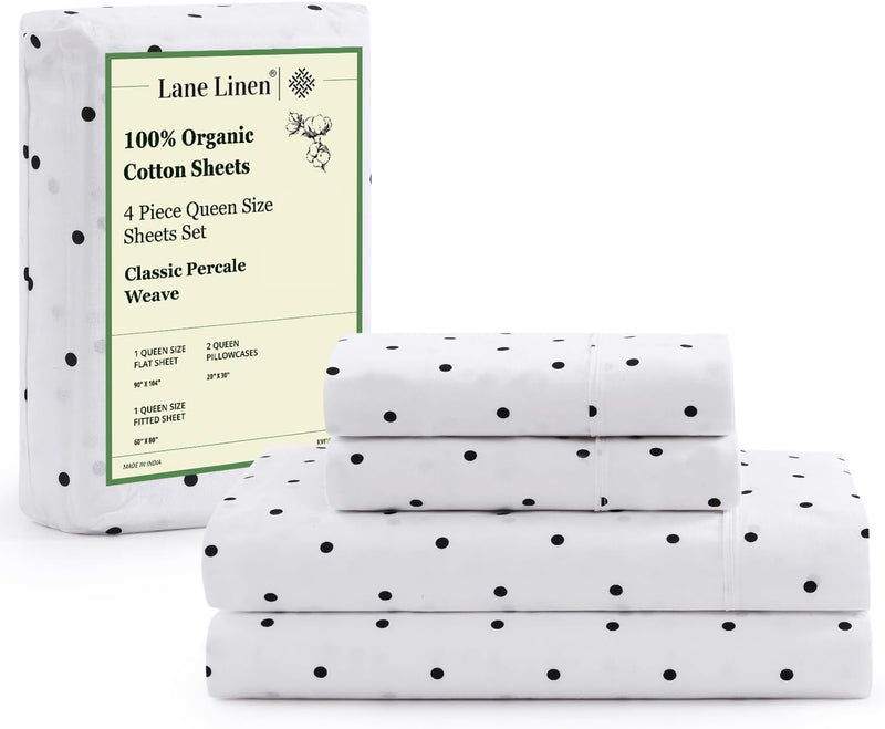 LANE LINEN 100% Organic Cotton Twin Sheets Set, 3Pc Twin Bed Sheets, Soft & Comfy Breathable Cotton Percale Sheets for Twin Size Bed, Dorm Room Essentials Low Pill Fade Resistant White Sheets