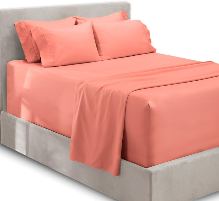 Hearth & Harbor Luxury Soft 6 Piece Bed Sheet Set Extra Deep Pocket Fitted Sheets Fits Mattress up to 21", Double Brushed Bedding, Queen, Teal